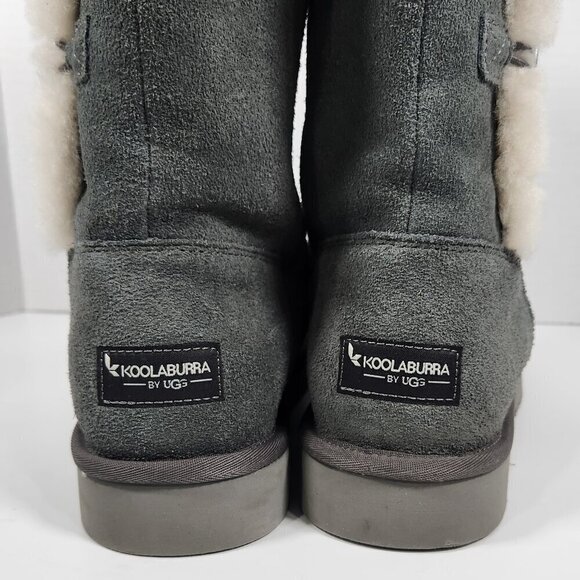 Koolaburra By Ugg Sz 9 Gray Suede Button Boots 9M Faux Fur Mid Calf - Picture 5 of 5